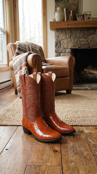 Men’s Red Eel Cowboy Boots with Pointed Toe, Original Leather Western Dress Boots