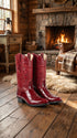 Men’s Red Eel Cowboy Boots with Pointed Toe, Original Leather Western Dress Boots