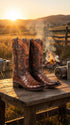Men’s Brown Caiman Crocodile Tail Cowboy Boots with European Toe, Exotic Western Dress Boots