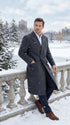 Men’s Dark Grey 44 Inch Double Breasted Wool Blend Overcoat, Long Length Dress Coat