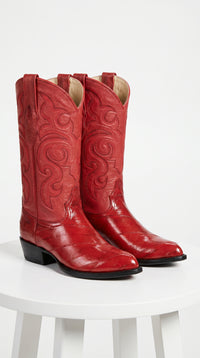 Men’s Red Eel Cowboy Boots with Pointed Toe, Original Leather Western Dress Boots