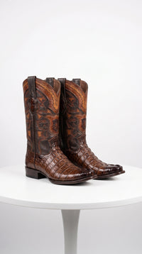 Men’s Brown Caiman Crocodile Tail Cowboy Boots with European Toe, Exotic Western Dress Boots