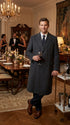 Men’s Dark Grey 44 Inch Double Breasted Wool Blend Overcoat, Long Length Dress Coat