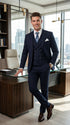 Men’s Navy Gangster Pinstripe Suit with 2 Button Jacket, Double Breasted Vest and Pants