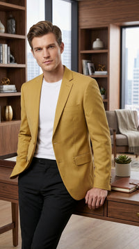 Men’s Gold Poplin Club Sport Coat, Classic Fit Dress Casual Blazer