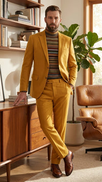 Men’s Travis Kelce Inspired Yellow Suit, Mustard Gold 2 Piece Fashion Suit for Parties and Events
