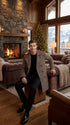 Men’s Black and White Plaid Wool Peacoat, Formal Winter Dress Coat for Business and Casual Wear