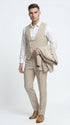 Men’s Khaki Sharkskin Wedding Suit with One Button Jacket, Double Breasted Vest and Pants