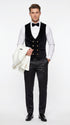 Marco Lorenzo Premium White Paisley 4 Piece Suit with Black Velvet Shawl Lapel and Matching Bow Tie