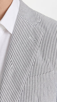 Men’s Navy Seersucker 2 Piece Summer Suit, Modern Fit Lightweight Wedding Dress Suit