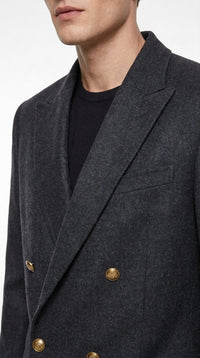Men’s Charcoal Grey Double Breasted Full Length Overcoat, Formal Winter Dress Coat