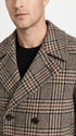 Men’s Black and White Plaid Wool Peacoat, Formal Winter Dress Coat for Business and Casual Wear