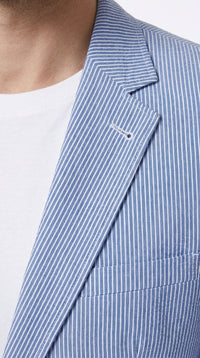 Men’s Carolina Blue Seersucker Sport Coat, Two Button Lightweight Summer Blazer