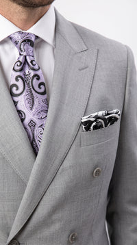 Men’s Light Grey Double Breasted Suit, Classic Fit Silver Gray Luxury Wedding Business Suit