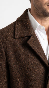 Men’s Dark Brown 100% Wool Gabardine Duster Overcoat, Classic Belted Long Winter Dress Coat