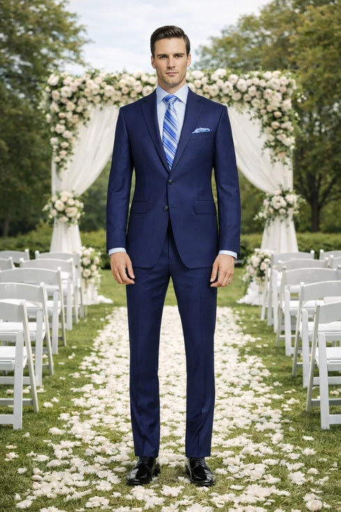 Mantoni 2-Button Slim or Modern Fit in 3-Blue Navy Fabrics