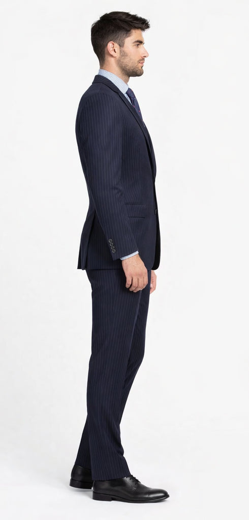 Mantoni Black, Gray, Navy Blue Stripe Two-button Wool Suit 3 Fabrics