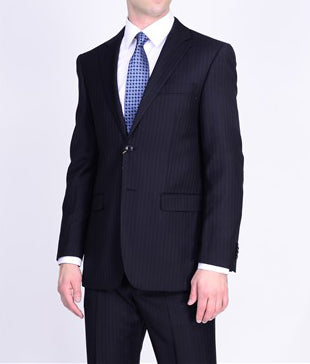 Mantoni Black, Gray, Navy Blue Stripe Two-button Wool Suit 3 Fabrics