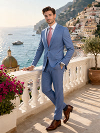 Mens Light Blue Suit Mantoni – Slim Fit Formal Suit for Summer and Weddings