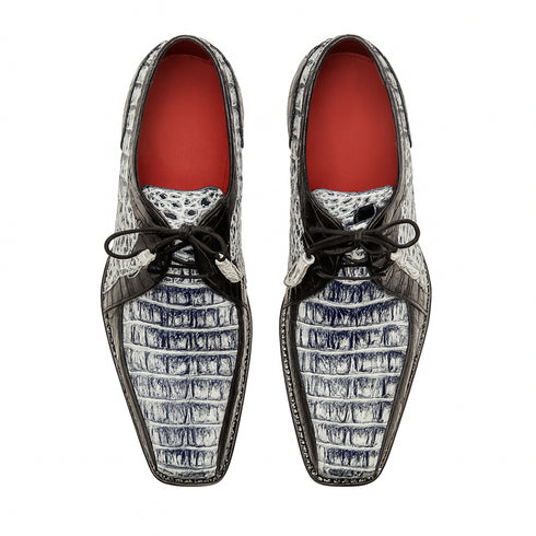 Marco Di Milano Caribe Men's Shoes Newspaper & Black Exotic Hornback Crocodile Skin Derby Oxfords