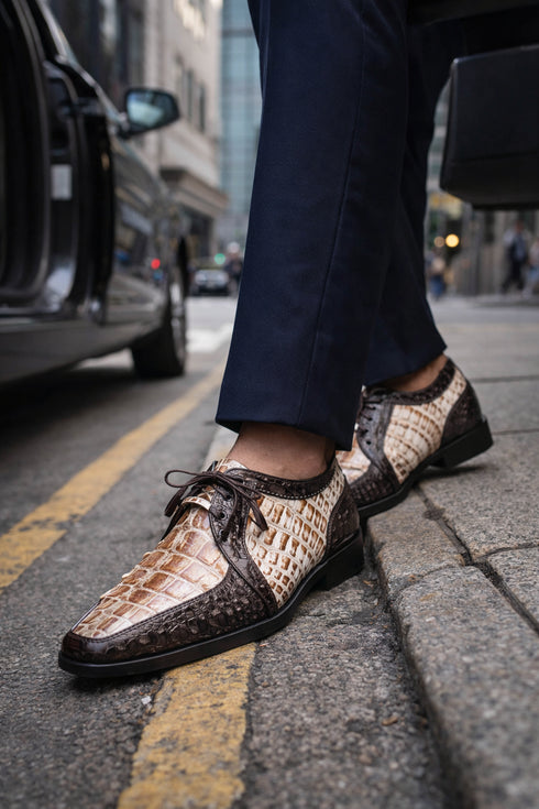 Marco Di Milano Mens White and Brown Caiman Gator Derby Caribe
