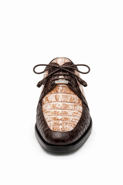 Marco Di Milano Mens White and Brown Caiman Gator Derby Caribe
