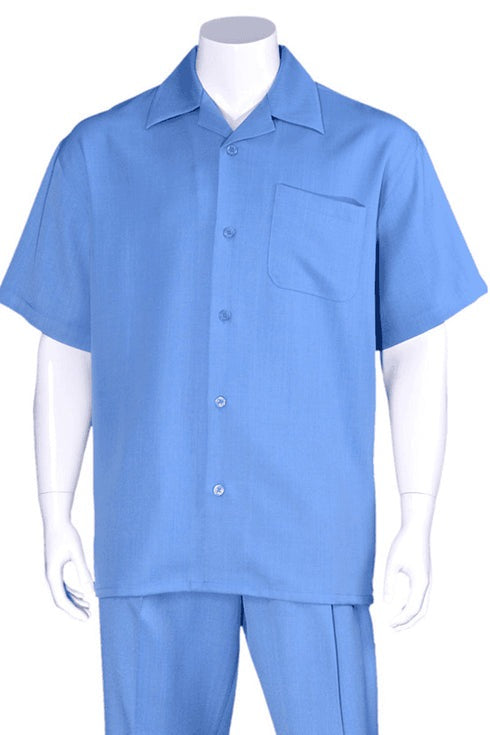 Men 2 piece Sets Mens Short Sleeve 100% Linen Casual Leisure Set Walking Suit Blue Overshirts