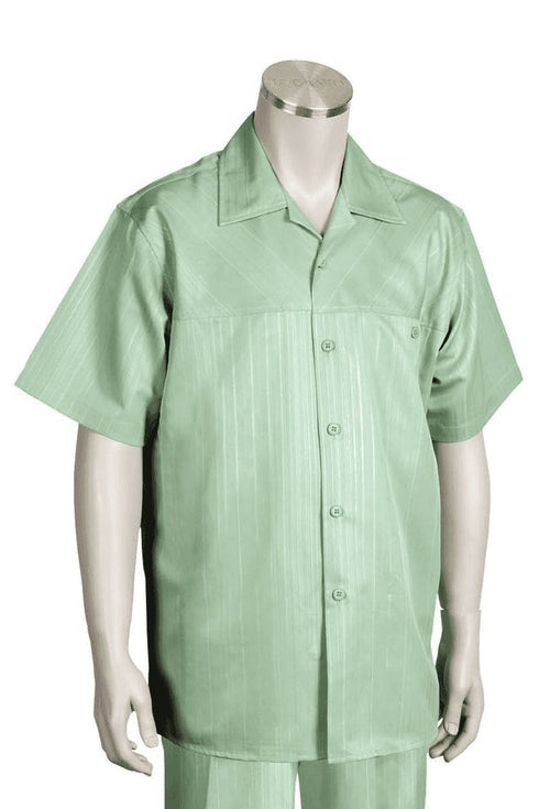 Men 2 piece Sets Mens Short Sleeve 100% Linen Casual Leisure Set Walking Suit Green Overshirts