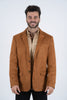 Men’s Camel Faux Suede Double Button Blazer – Stylish Casual Sport Coat