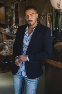 Men’s Navy Western Cowboy Blazer – Double Button Dress Coat