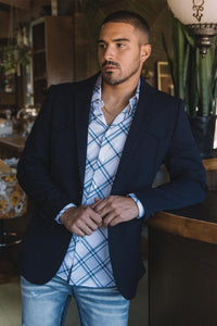 Men’s Navy Western Cowboy Blazer – Double Button Dress Coat