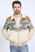Men’s Western Inspired Aztec Quilted Twill Jacket – Beige with Suede Accents