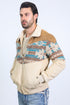 Men’s Western Inspired Aztec Quilted Twill Jacket – Beige with Suede Accents