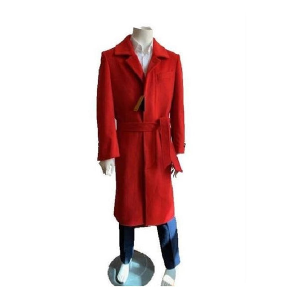 Mens Red Overcoat Trench coat - Wool Fabric Trench Coat For Men Full Length TopCoat