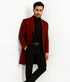 Men Houndstooth Lapel Collar Single Breasted Tweed Overcoat Black and Red