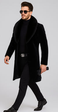 Men Long Faux Fur Coat Black