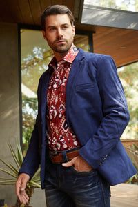Men’s Elegant Navy Faux Suede Double-Breasted Blazer
