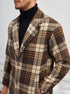 Men Plaid Lapel Neck Slant Pockets Overcoat