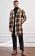 Men Plaid Lapel Neck Slant Pockets Overcoat