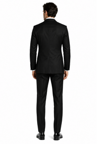 Men’s Black Double-Breasted Tuxedo – Classic Shawl Lapel Suit with Gold Buttons for Weddings, Galas, and Black Tie Events