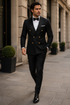 Men’s Black Double-Breasted Tuxedo – Classic Shawl Lapel Suit with Gold Buttons for Weddings, Galas, and Black Tie Events