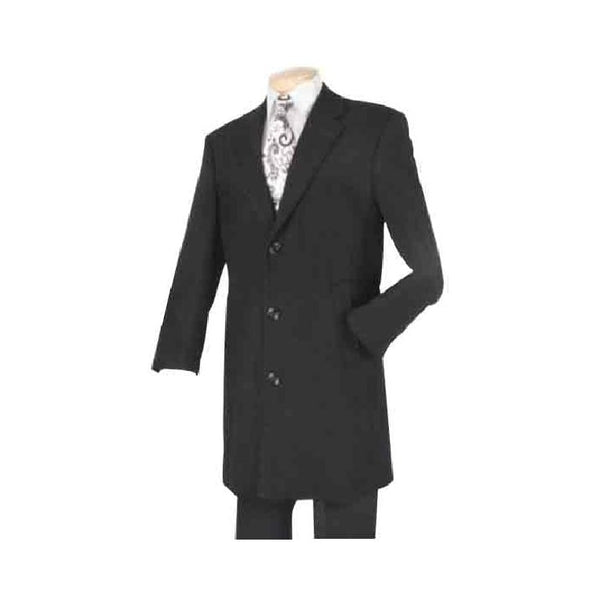 Men's Fully Lined Wool Blend Black Car Coat with side pocket