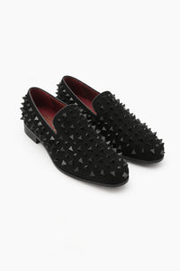 Men’s Black Studded Loafers – Sparko 09 Luxury Slip-On Dress Shoes with Spikes for Party, Prom, and Formal Events