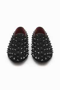 Men’s Black Studded Loafers – Sparko 09 Luxury Slip-On Dress Shoes with Spikes for Party, Prom, and Formal Events