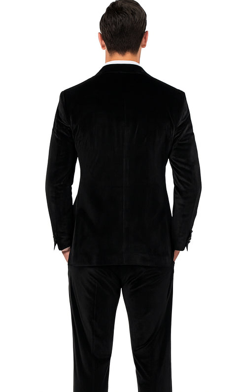 Men’s Black Velvet Peak Lapel Suit – 2-Piece Skinny Fit Luxury Formalwear by Tazzio