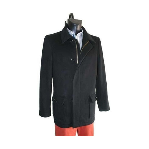 Men's Black Wool Jacket With Zipper - Wool coat with zipper