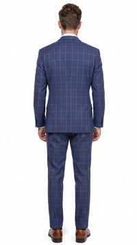 Mens Blue Plaid Double-Breasted Suit – Side-Vented Wedding, Business and Formal Suit