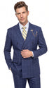 Mens Blue Plaid Double-Breasted Suit – Side-Vented Wedding, Business and Formal Suit