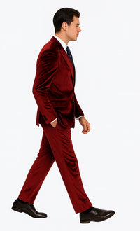 Tazzio Men’s Burgundy Velvet Blazer Suit – 2-Piece Skinny Fit Dress Set