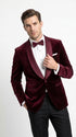 Men’s Burgundy with Burgundy Lapel Velvet Dinner Jacket – Shawl Lapel Tuxedo Blazer for Weddings & Formal Events
